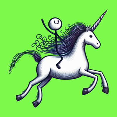 The Universe #1340 icon: a stick figure riding a unicorn.